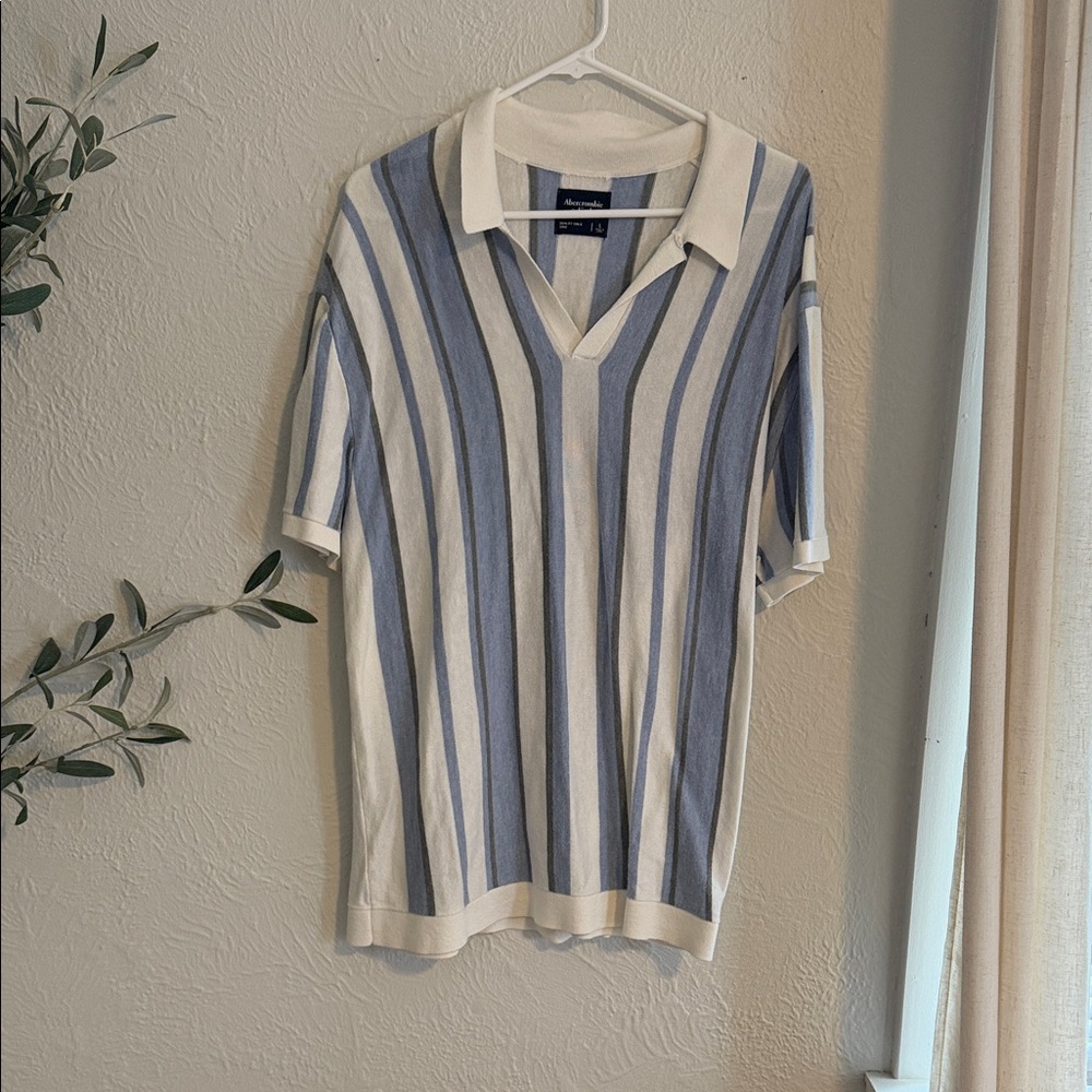 Abercrombie & Fitch Blue and Cream Striped Polo Shirt